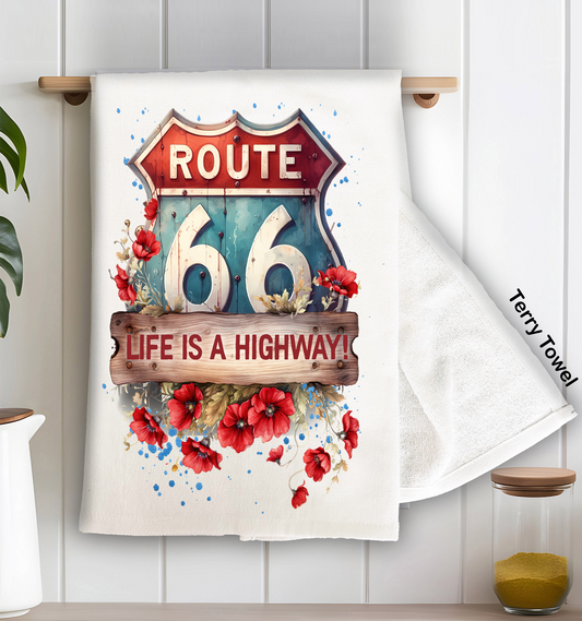 Route 66 Life is a Highway  Kitchen Terry Towel