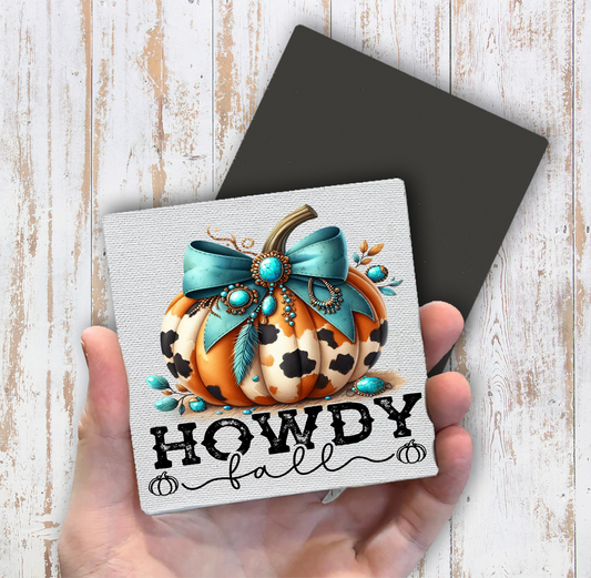 Howdy Fall Turquoise Pumpkin Magnet Fridge (Set of 2)