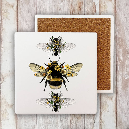 Vintage Bees Flowers  Stone Coaster