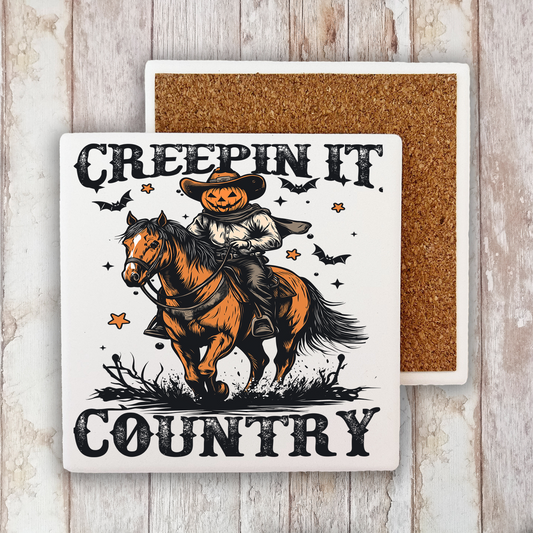 Halloween Creepin it Country Stone Coaster (Set of 2)