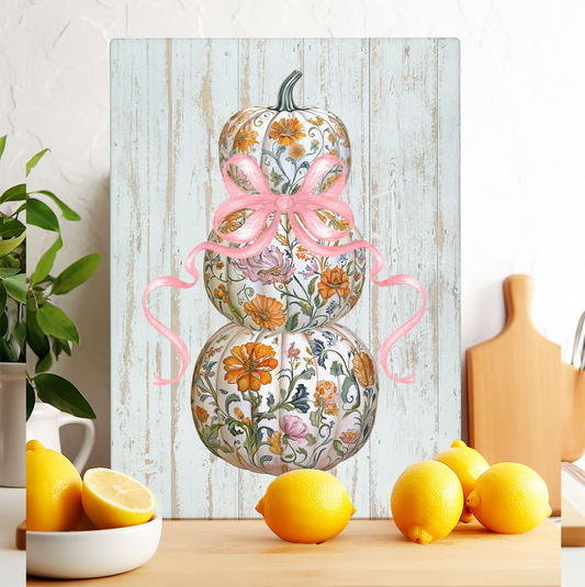 Glass Cutting Board Fall Chinoiserie Floral Pumpkins
