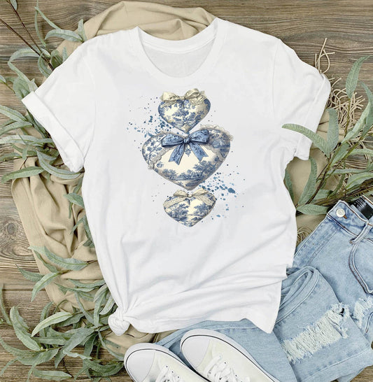 Chinoiserie Blue & White Hearts Valentine T-Shirt