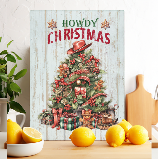 Glass Cutting Board Western Howdy Christmas Tree