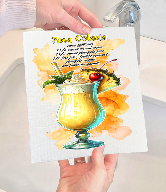 Summer Cocktail Pina Colada Swedish Dishcloth (Set of 2)