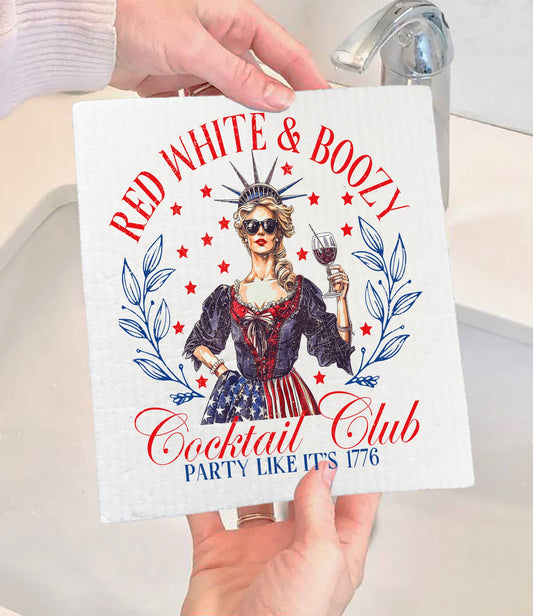 4th of July Red White & Boozy Patriotic SWEDISH DISH CLOTH-Sets of 2