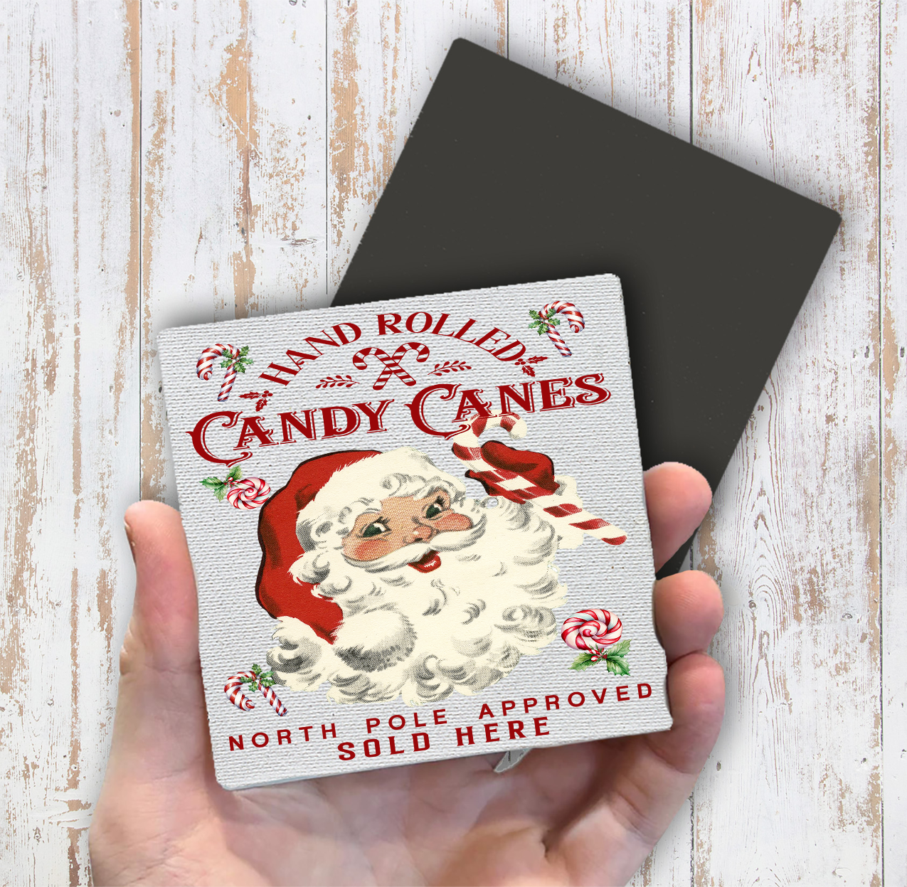 Christmas Candy Cane Vintage SantaMagnet Fridge (Set of 2)