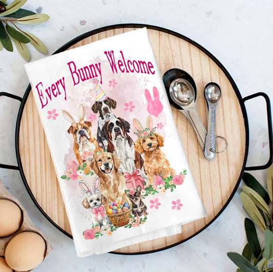 Easter Dogs Every Bunny Welcome Tea Towel