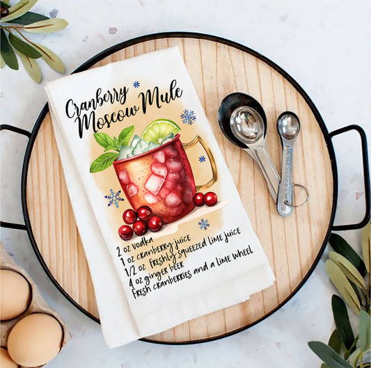 Christmas Cocktail Cranberry Moscow Mule Tea Towel