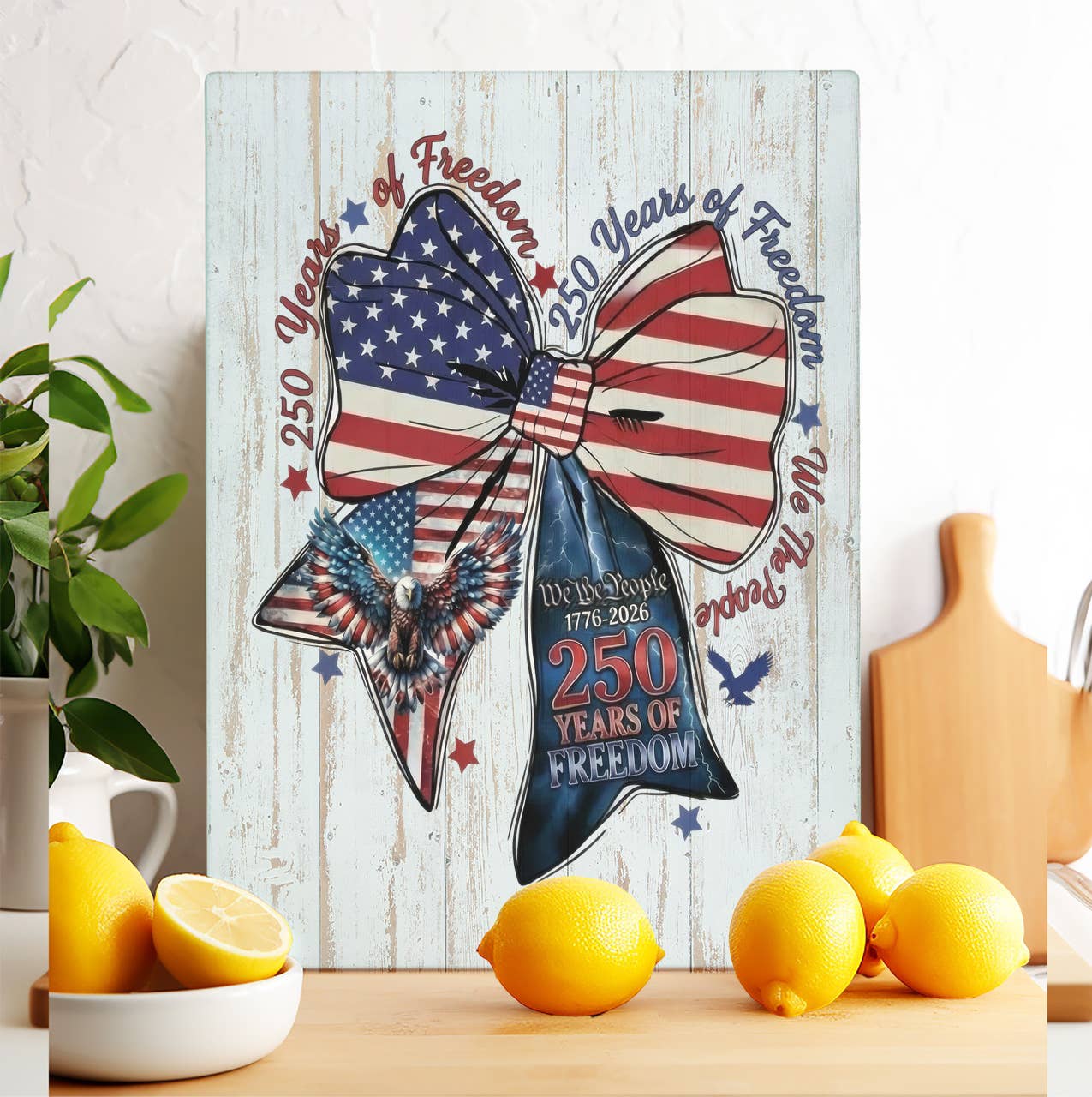 Patriotic Bow 250 Anniversary America Glass Cutting Board