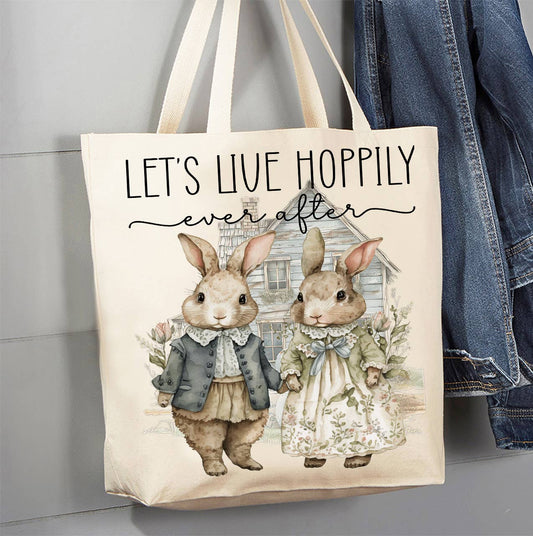 Let's Live Hoppily Ever after Easter Bunny Canvas Tote Bag