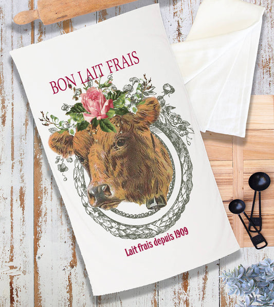 Country Vintage French Farm Cow Terry Towel