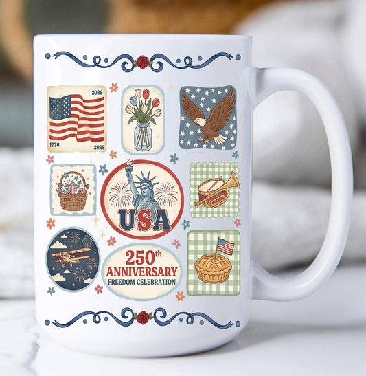 Patriotic Collage 250 Anniversary America Coffee Mug