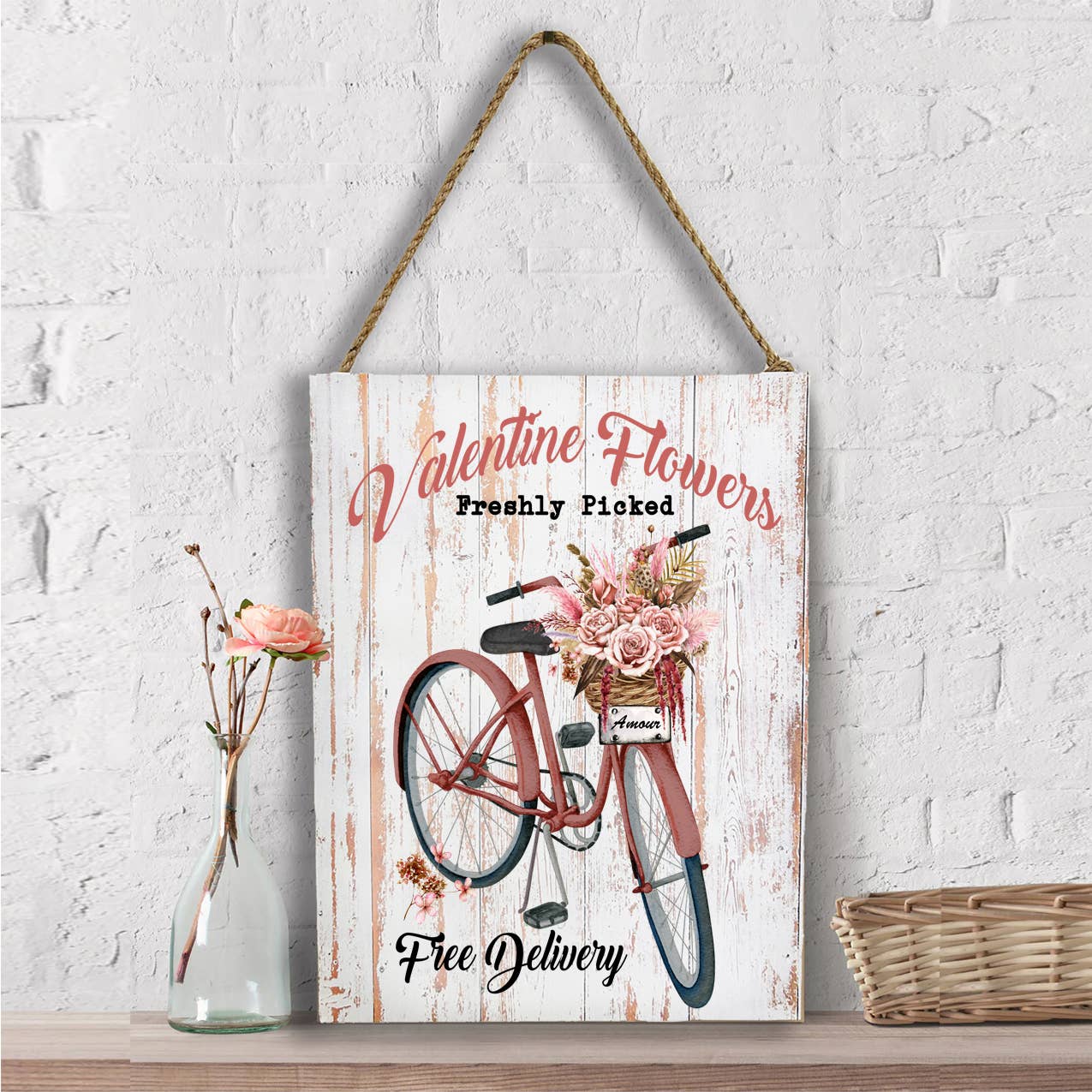 Valentine Flowers Pink Bicycle  Wall Decor