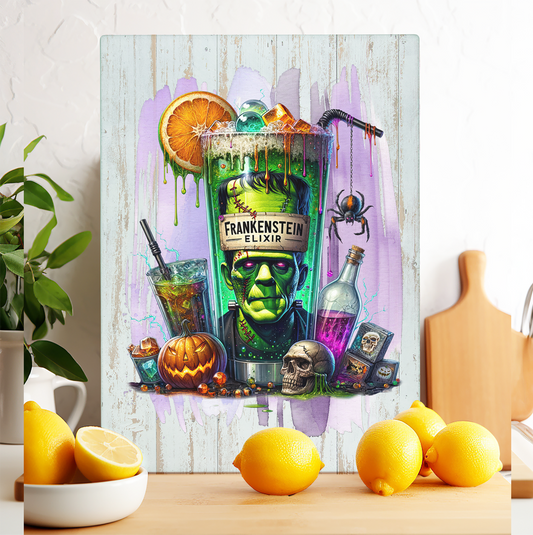 Glass Cutting Board Halloween Frankenstein Elixir