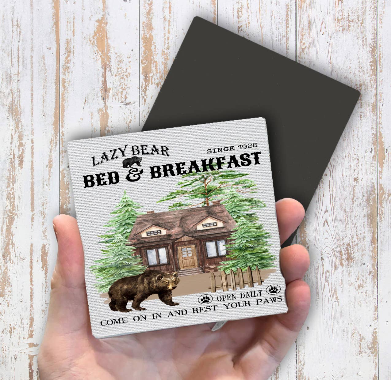 Lazy Bear Bed & Breakfast Magnet Fridge - Sets of 2