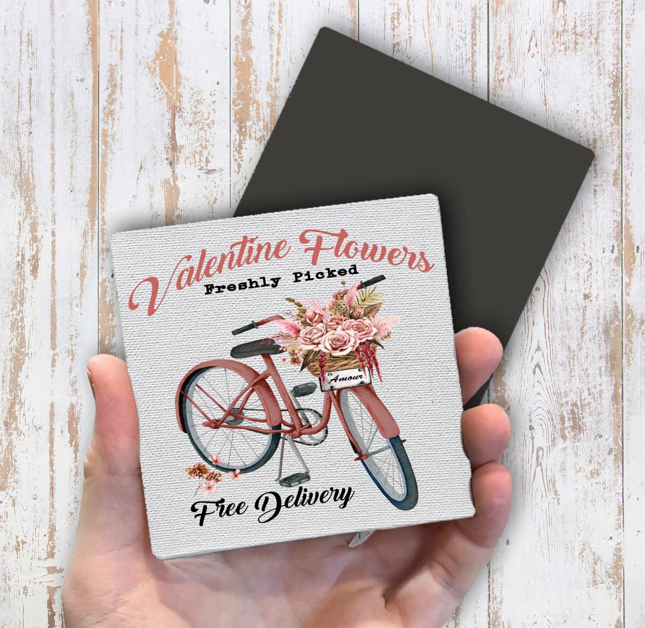 Valentine Flowers Pink Bicycle Magnet Fridge - Sets of 2