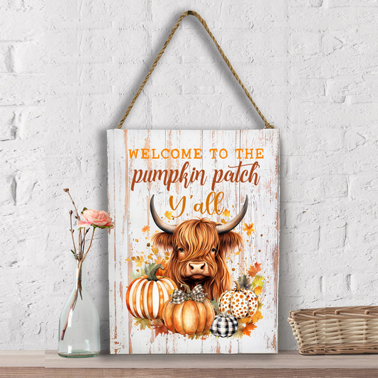 Fall Highland Cow Y'All Pumpkins Wall Decor