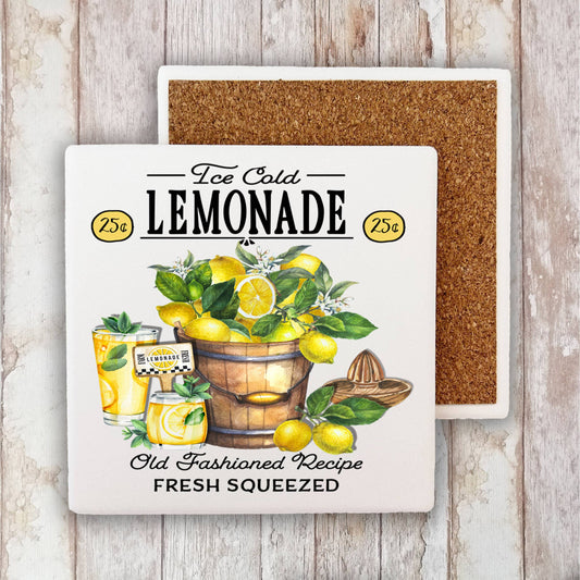 Modern Farmhouse Ice Cold Lemonade Stone Coaster-Set of 2