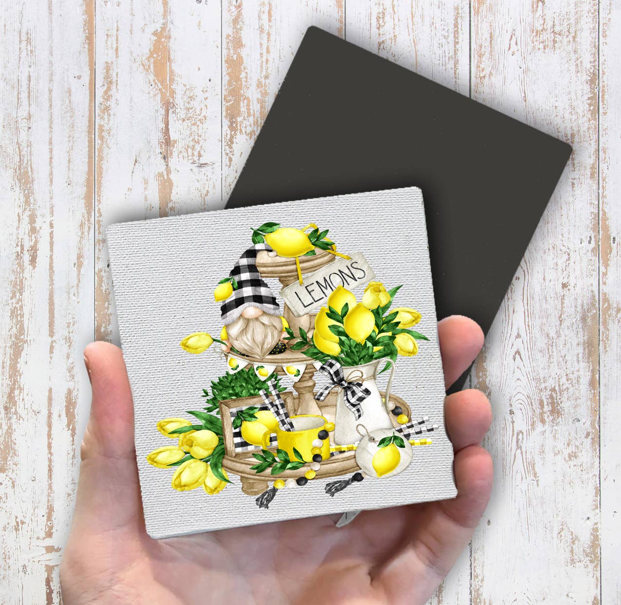 Gnome and Lemons 2 Tier Tray  Magnet Fridge - Sets of 2