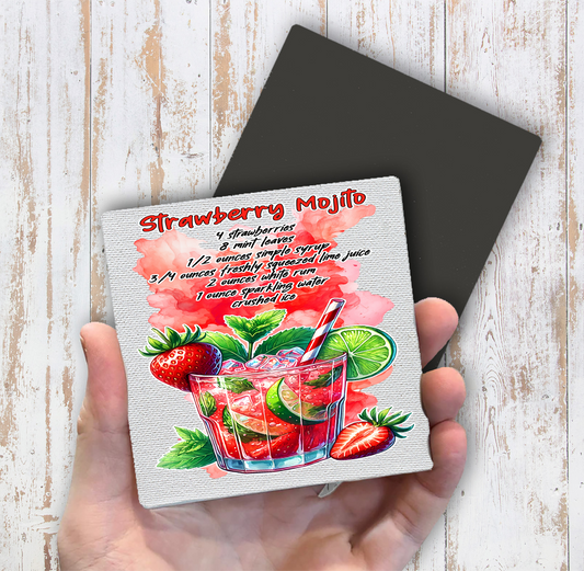 Summer Cocktail Strawberry Mojito Magnet Fridge (Set of 2)