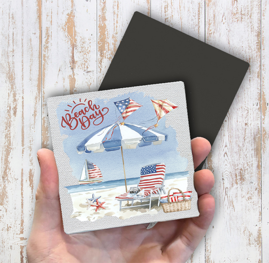 Beach Day Coastal Ocean  Magnet Fridge (Set of 2)