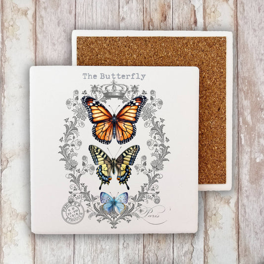 Vintage Butterflies Paris Stone Coaster