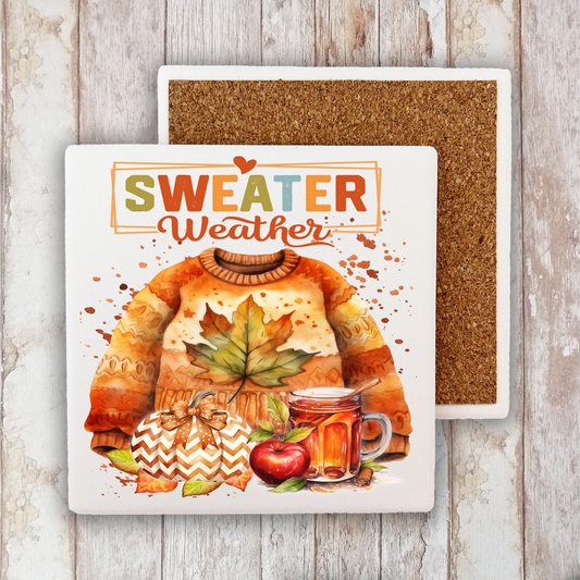 Fall Sweater Weather Stone Coaster (Set of 2)