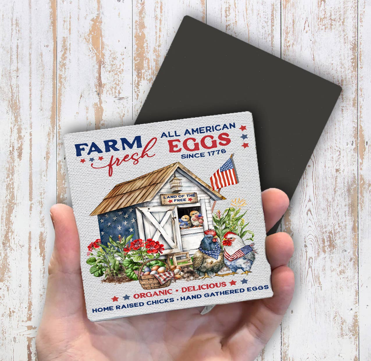 Farmhouse 4th of July Patriotic Chicken Coop Magnet Fridge - Sets of 2