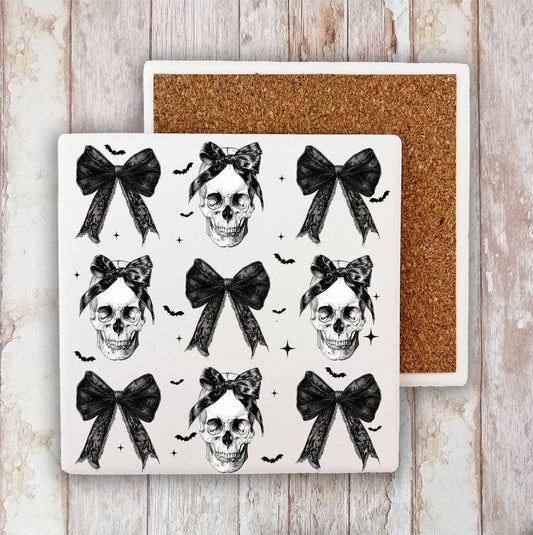 Halloween Skeltons and Bows Stone Coaster-Sets of 2