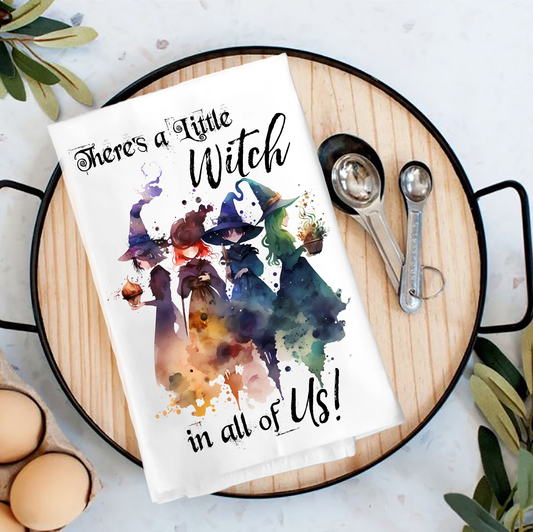 Halloween There's a Little Witch in Us Tea Towel