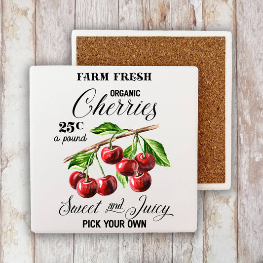 Farm Fresh Organic Cherries  Stone Coaster