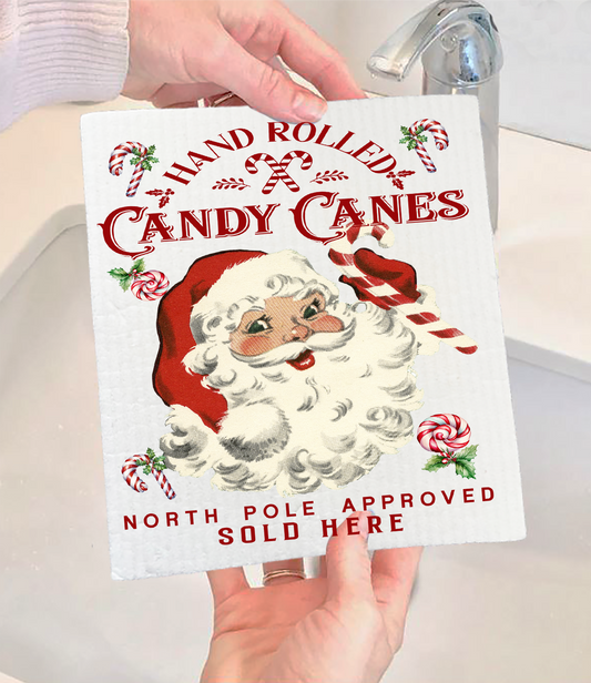 Christmas Candy Cane Vintage SantaSwedish Discloth (Set of 2)