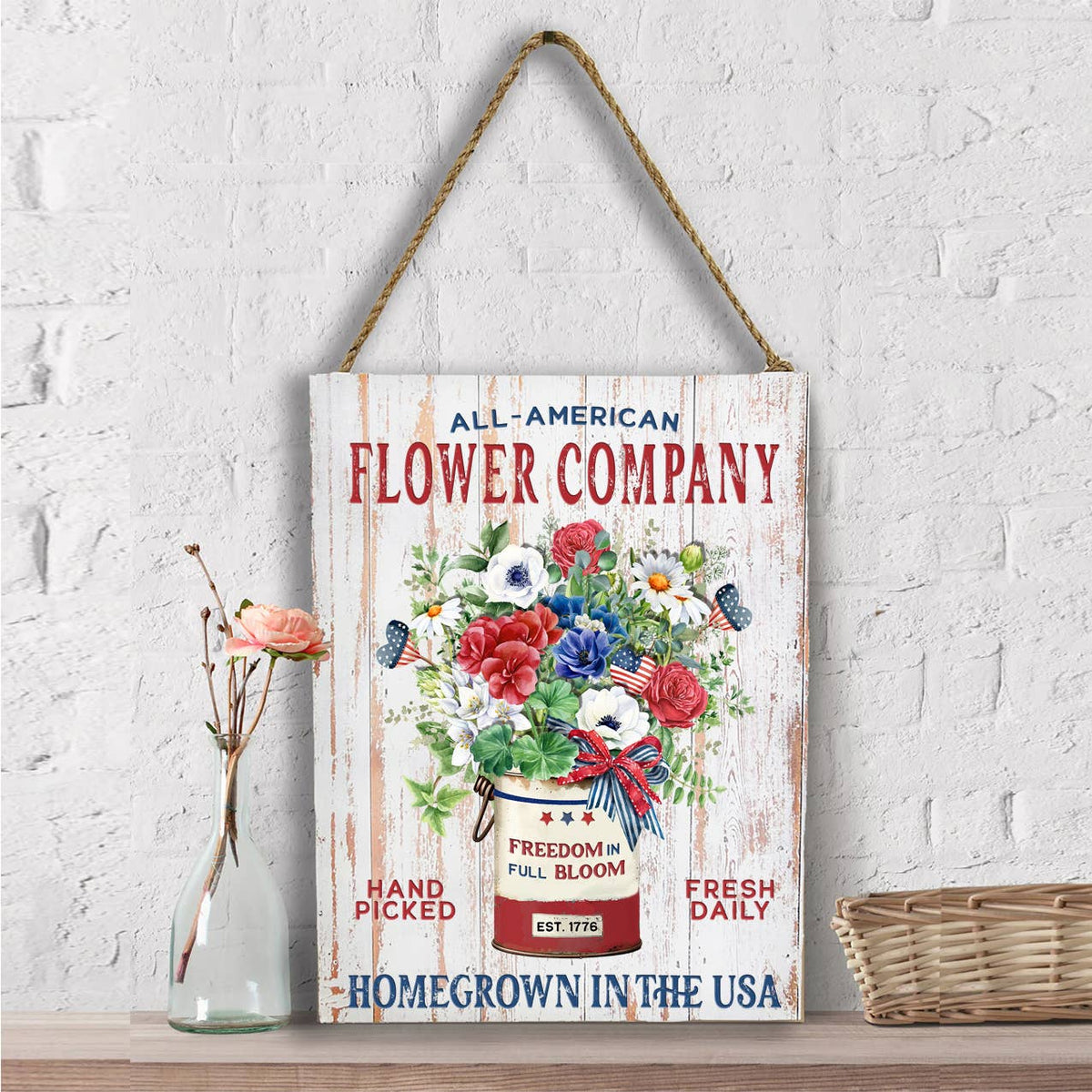 Farmhouse 4th of July Patriotic Flowers Wall Decor