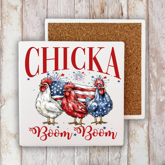 Patriotic Chicka Boom Boom Stone Coaster (Set of 2)