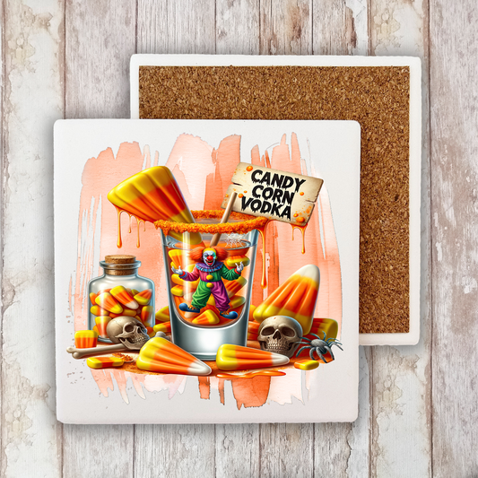 Halloween Candy Corn Vodka Stone Coaster (Set of 2)
