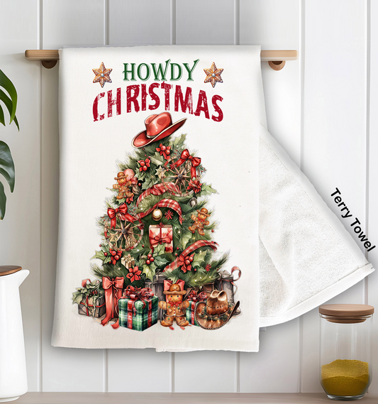 Western Howdy Christmas Tree Kitchen Terry Towel