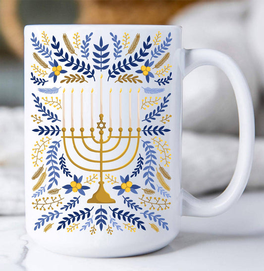 Hanukkah Menorah Flowers Coffee Mug