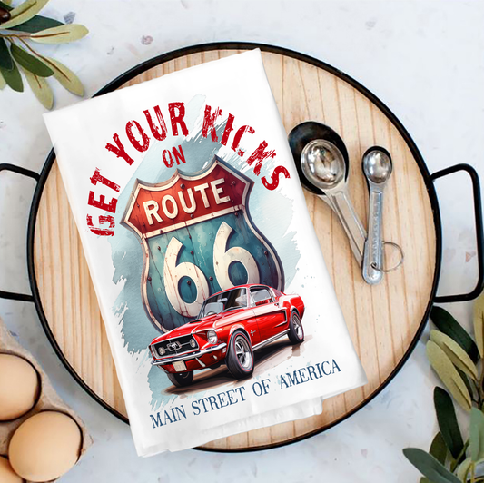 Route 66 Get your Kicks Mustang  Tea Towel