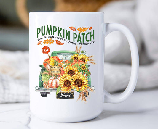 Autumn Fall Pumpkin Patch Green Truck Coffee Mug