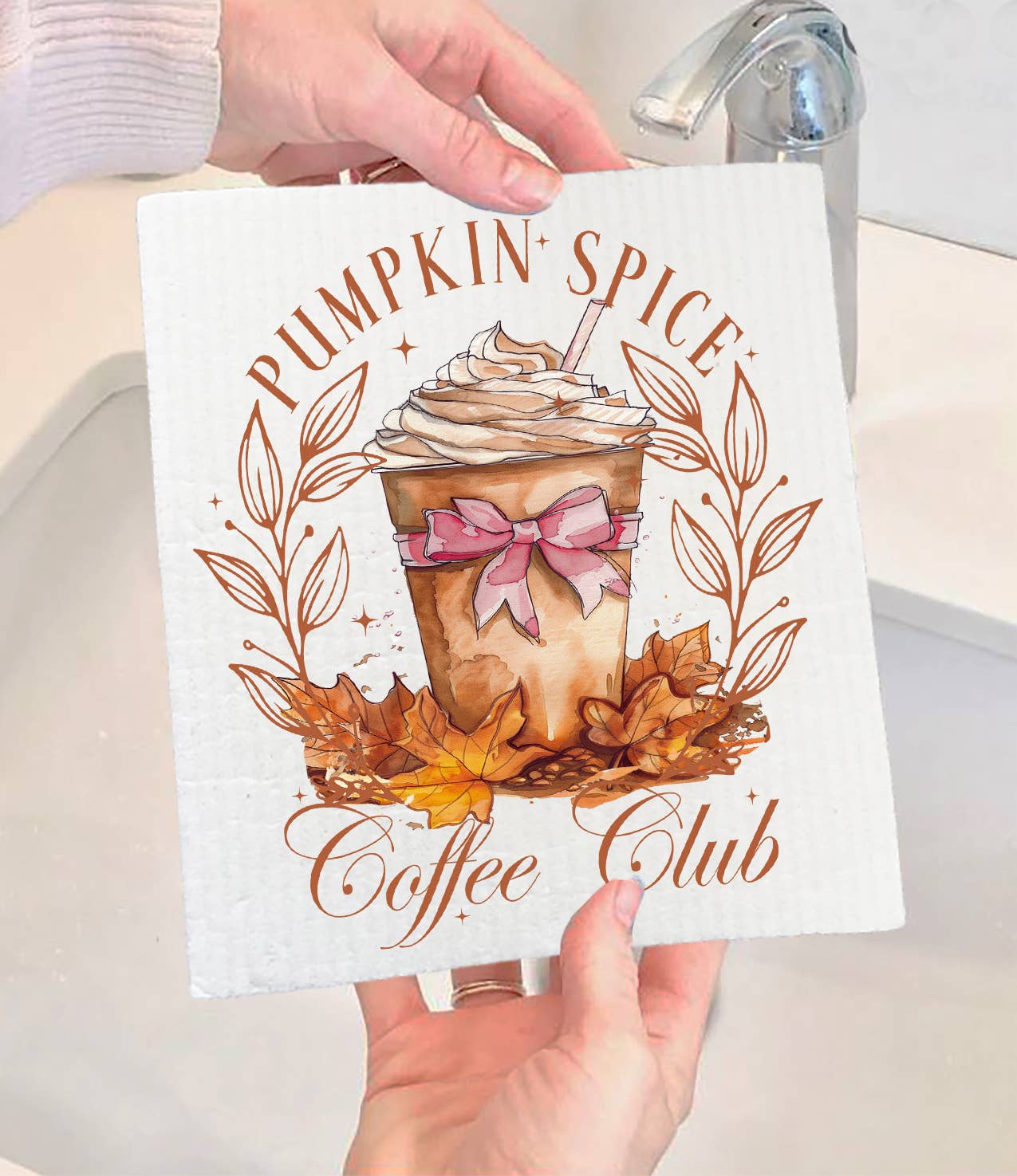 Autumn Fall Pumpkin Spice Club Swedish Dishcloth-Sets of 2