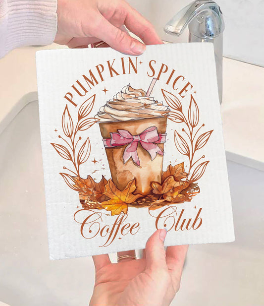 Autumn Fall Pumpkin Spice Club Swedish Dishcloth-Sets of 2