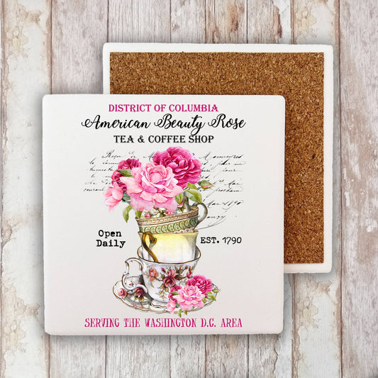 Washington DC State Flower American Beauty Stone Coaster