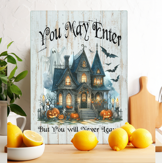 Glass Cutting Board Halloween Hunted House