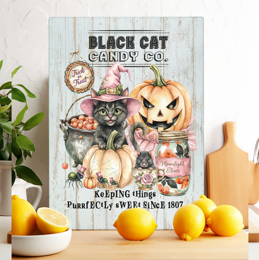 Glass Cutting Board Halloween Black Cat Candy Company