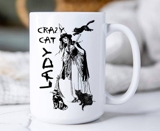 Crazy Cat Lady Witch Halloween Coffee Mugs