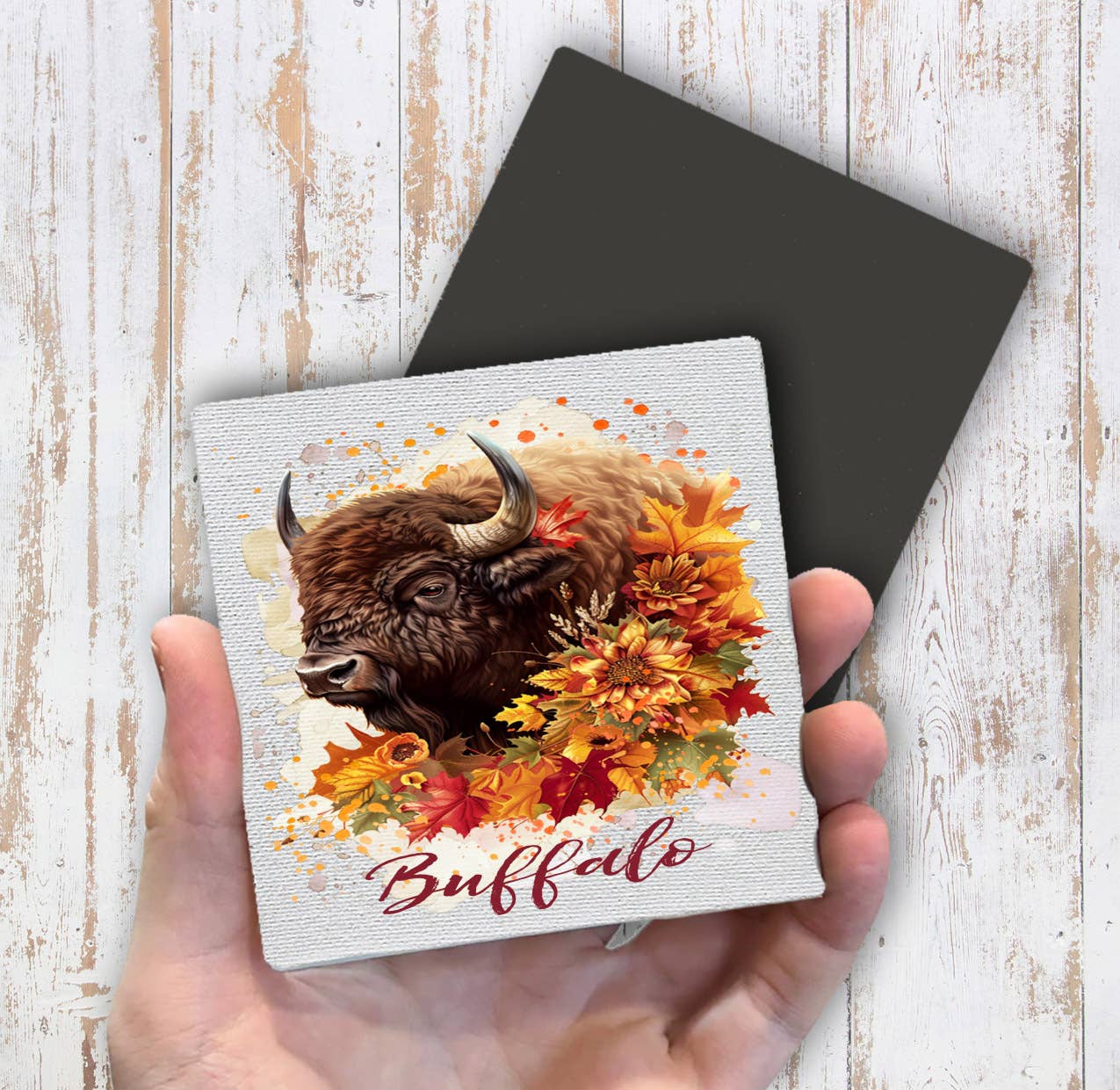 Autumn Fall Flowers Western Buffalo Magnet Fridge - Sets of 2