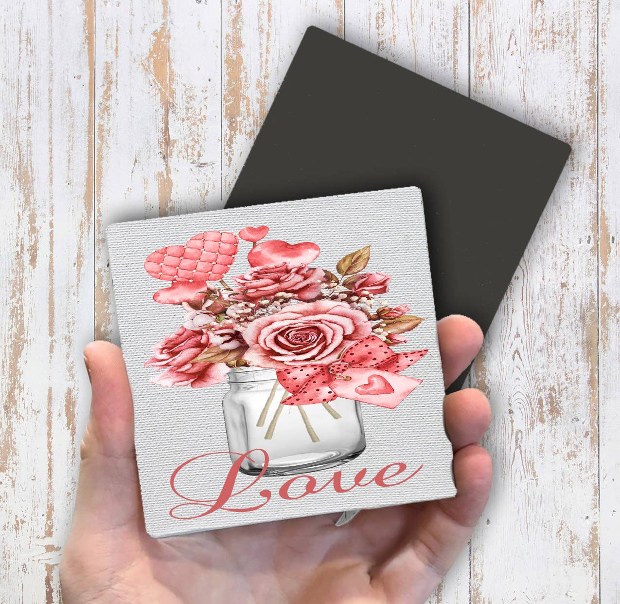 Valentine Love Mason Jar Roses Magnet Fridge - Sets of 2