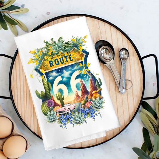 Route 66 Sign Succulents  Tea Towel