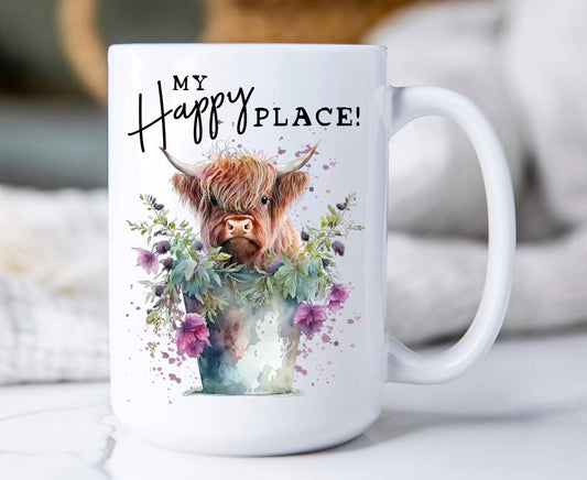 Highland Cow My Happy Place 15 oz Coffee Mug
