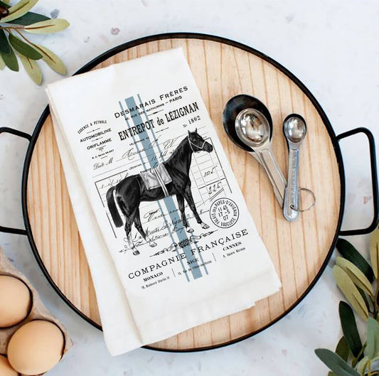 Vintage French Horse Flour Sack Tea Towel